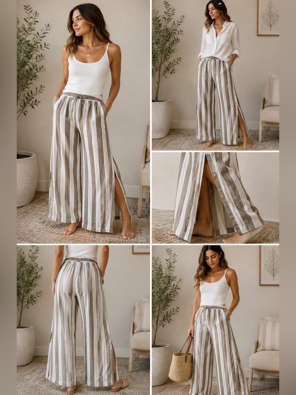 Express High Rise Wide Leg Linen Blend Stripe Pants